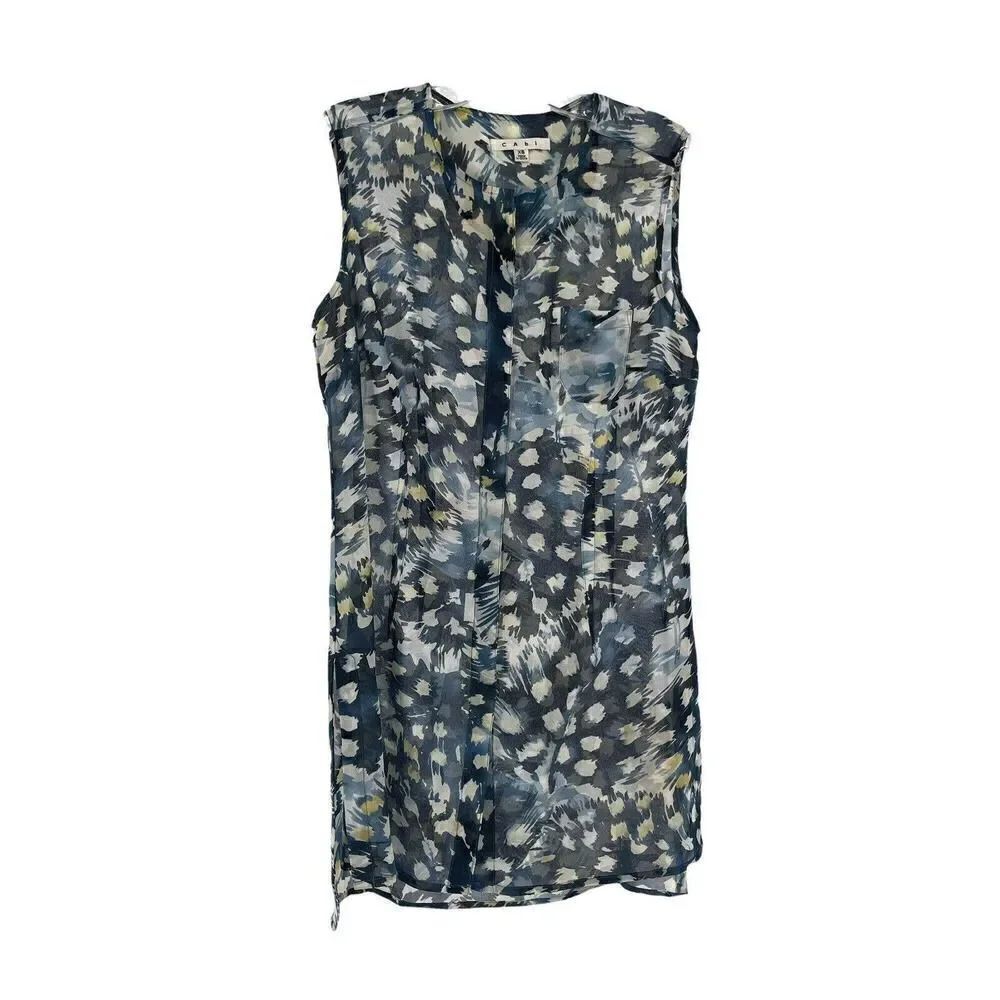 Cabi Avery Tunic Top Size XS Sheer Button Front Sleeveless Blouse Blue #416 Cute
